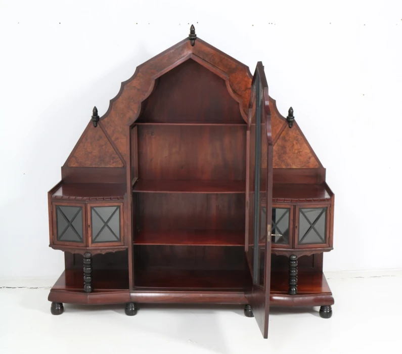 Art Deco Vitrine by Max Coini, Walnut & Burl, Dutch Design, 1920s